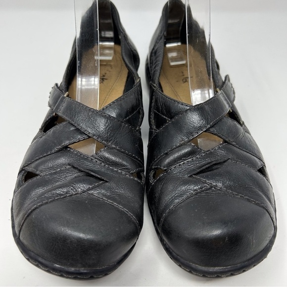 Clarks Black Leather Crisscross Mary Jane Round Toe Loafers Size 8 Adjustable - Picture 5 of 10